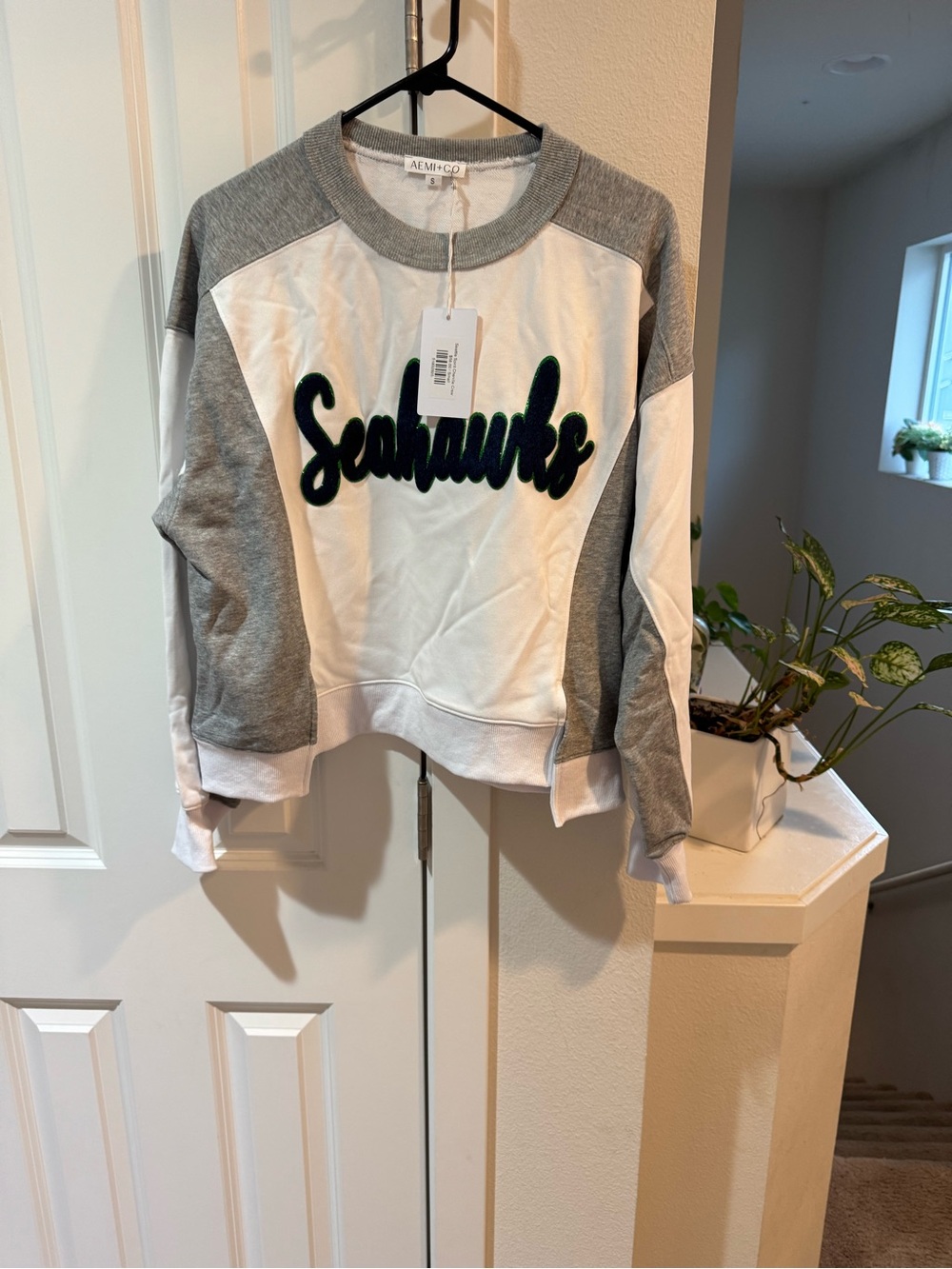 Seahawks Embroidered Colorblock Sweatshirt - Gray & White